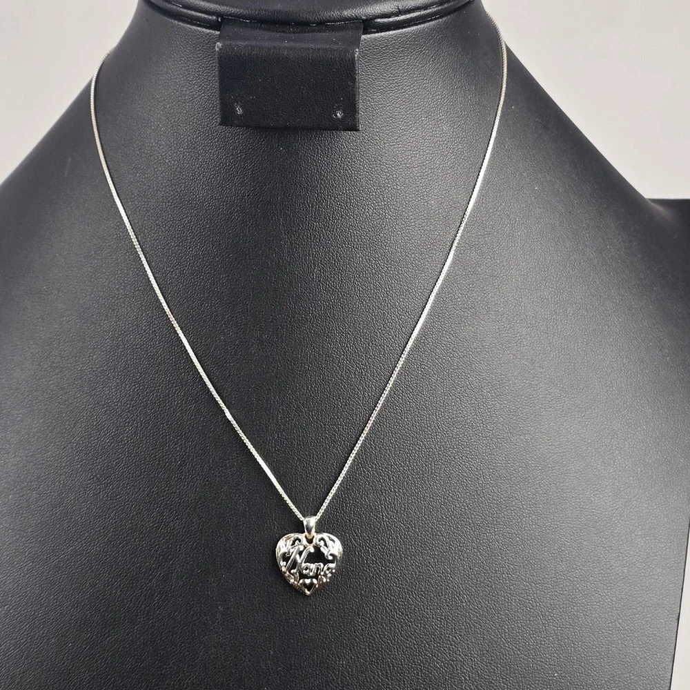 Filigree Sterling Silver Nana Grandmother Heart Pendant Necklace Box Chain 18